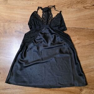 In Bloom by Jonquil Black Satin Lace Slip